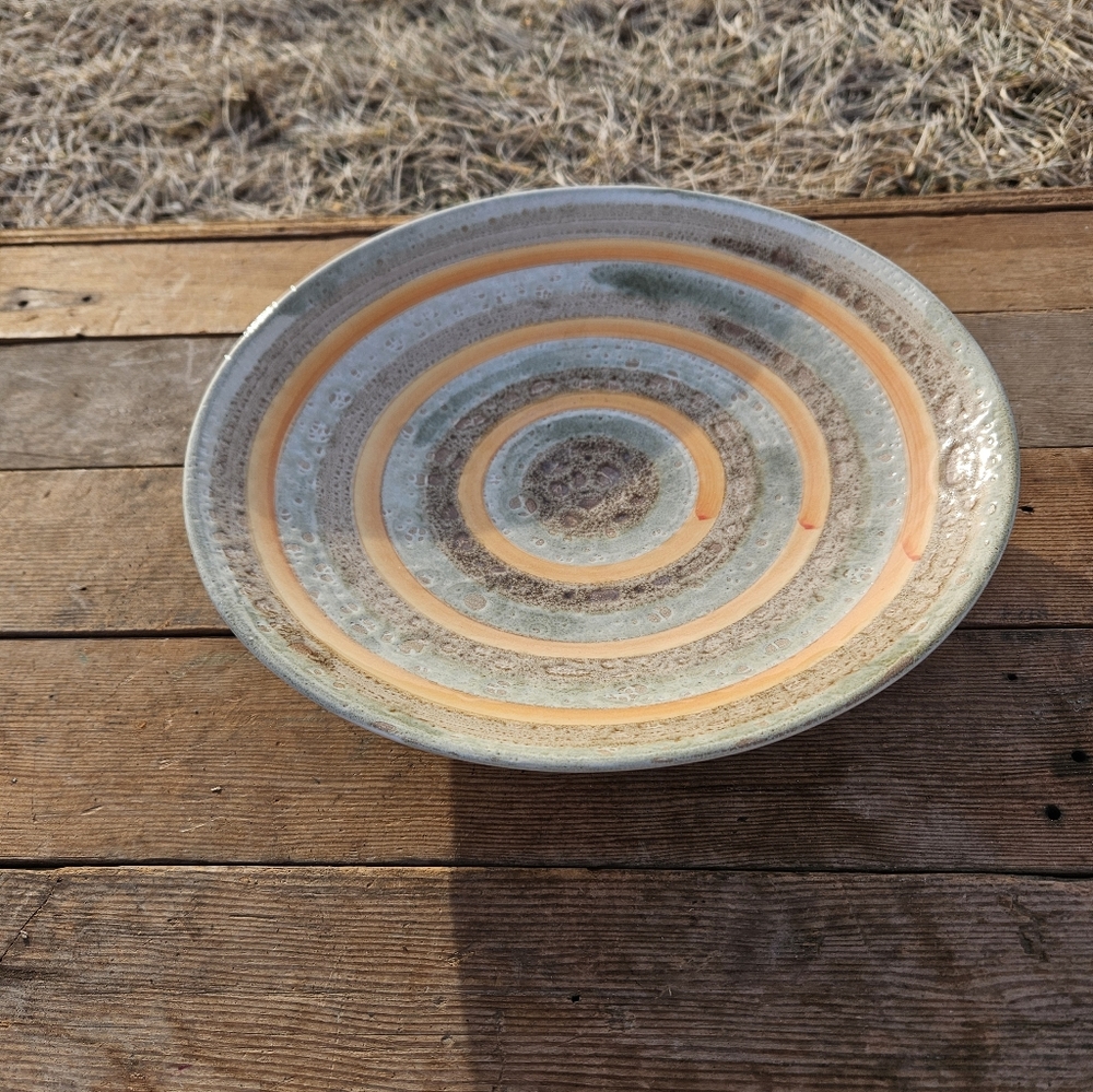 Large Loucarte Plate Platter Blue Orange Beige Rings Portugal 11 5/8"